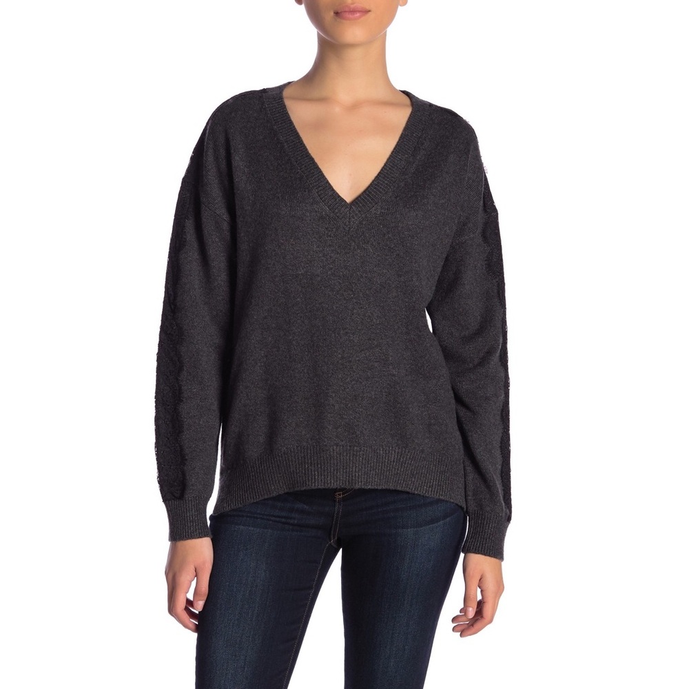 NEW 14th&Union Lace Trim V-neck Sweater